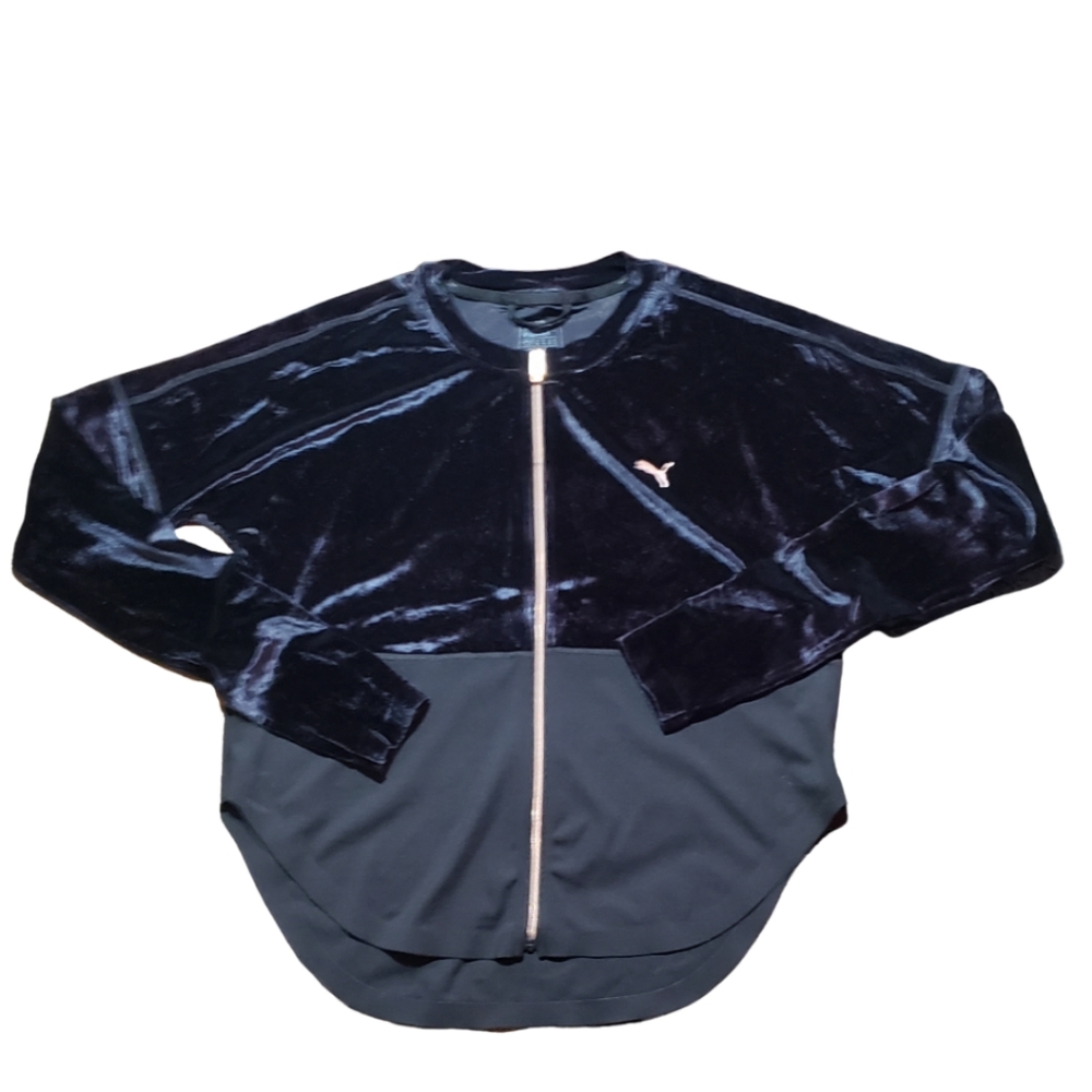 Puma Women’s Velvet Rope Rose Gold Black Velour Zip Up Track Jacket Power Tights